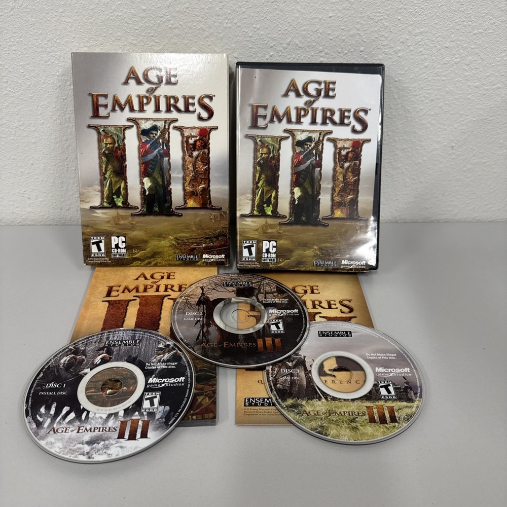 Age of Empires III (PC, 2005) 3-Disc Set Complete PC CD-ROM (Windows XP)